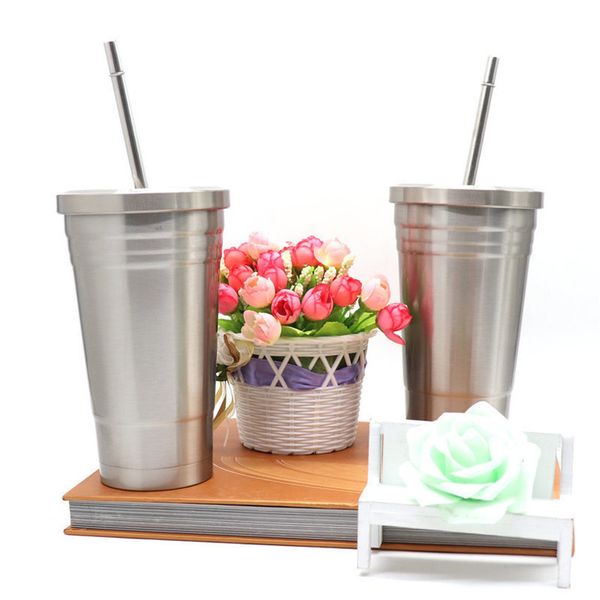 

500ml stainless steel cup tumbler with lid and reusable straw water bottles for outdoor travel stemless coffee mugs a05