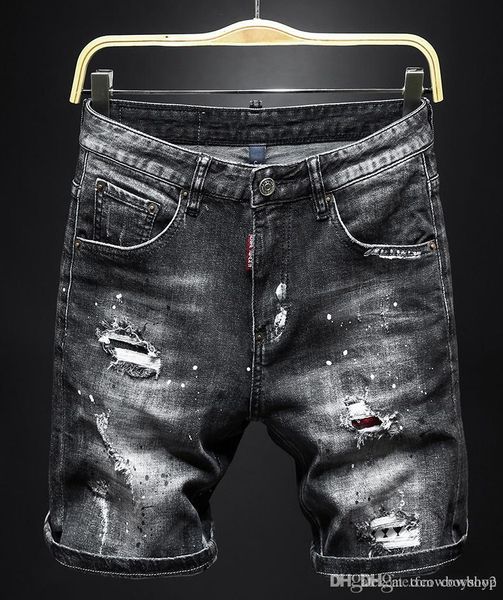 

mens designer summer shorts pants luxury square jeans de designer pour hommes knee length ripped rock revival biker square jeans, Blue