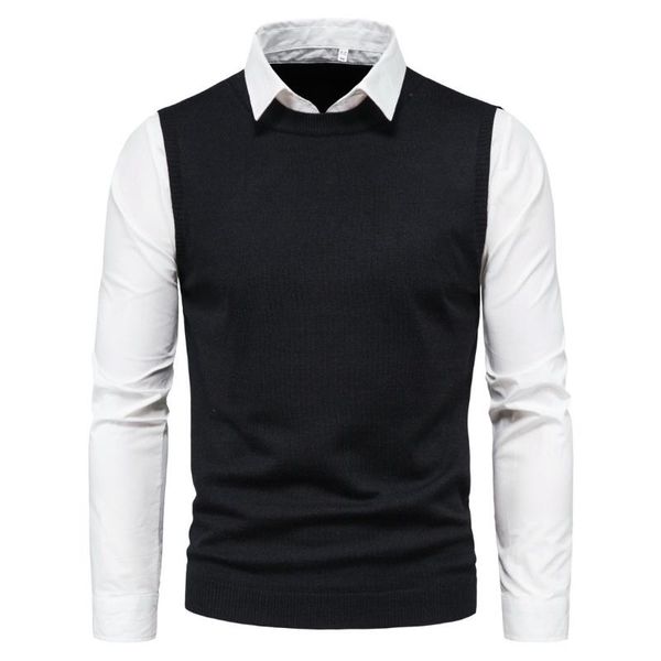 

men's sweaters sweater white lapel shirt vest fake two pieces, White;black