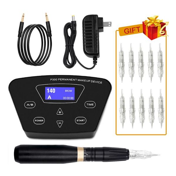 

tattoo guns kits p300 permanent makeup machine rotary pen device for eyebrows lips with cartridges needle beginners