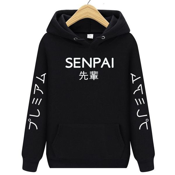

fashion japanese fleece hoodies men women winter autumn senpai printed hip hop streetwear sweatshirts pullover sudadera hombre, Black