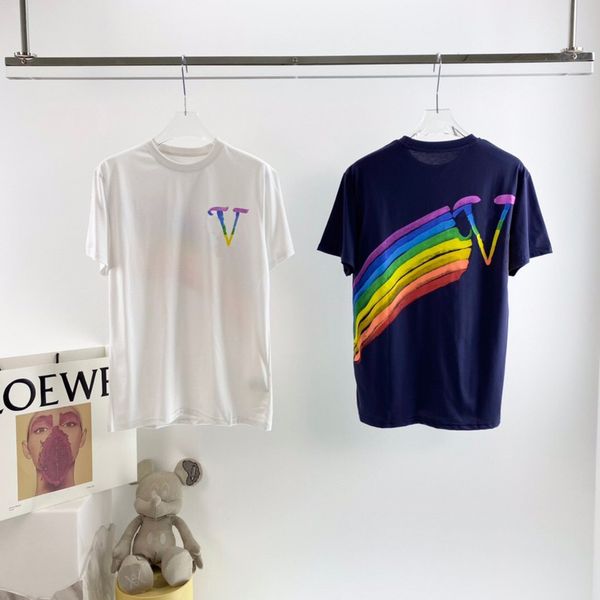 

2020 europe spring summer stylish france paris rainbow graffiti tshirt fashion men women short sleeve t shirt casual streetwear cotton tee, White;black