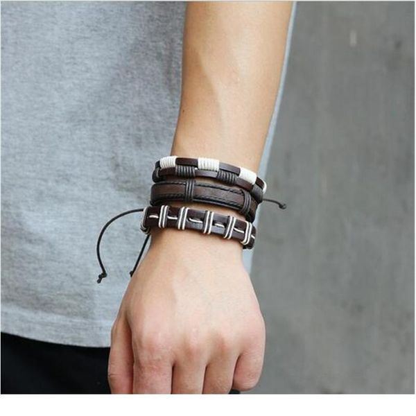 

5pcs/set bracelet men multilayer leather bangles punk charm braided multi layer wrap trendy bracelet armband pulser jllfhb, Golden;silver