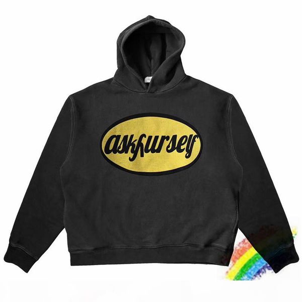 

тяжелые тканевые капюшоны мужчины женщины 1 высокое качество винтажного желтого вышитого пуловеса, Black