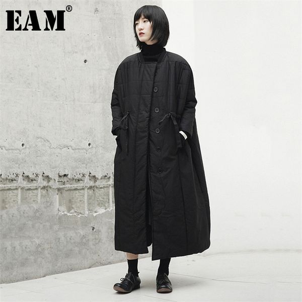 

[eam] thickening bandage long cotton-padded coat long sleeve loose fit women parkas fashion tide new spring autumn ji519 201217, Black