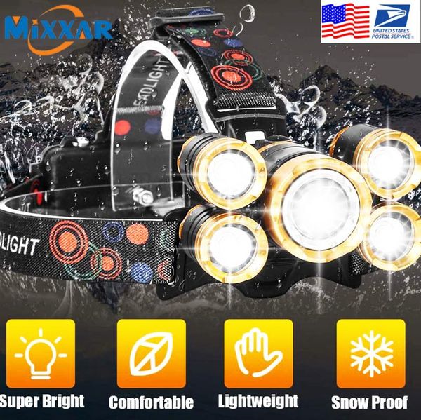 

zk25 dropshipping headlamp rechargeable ultra bright 5 led headlight for outdoors camping hunting hiking hard hat