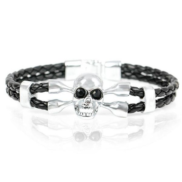 

new 2017 fashion skull men's leather bracelets popular boys knighthood skeleton casual charm bracelets. wmtzzx, Golden;silver