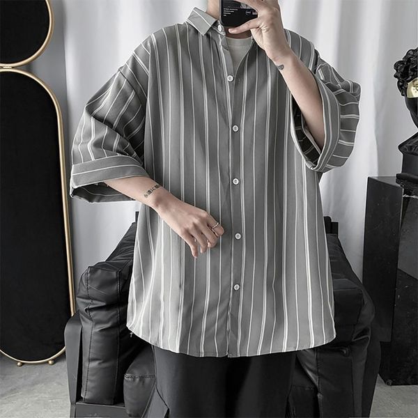 

fashion striped color short sleeves turn-down collar drop-shoulder men loose leisure shirt drop shipping good quality, White;black