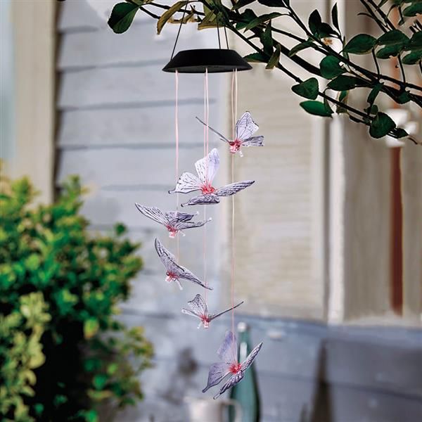 

2v solar intelligent light lamp control design and color shell butterfly wind chime corridor decoration pendant panel colorful lights