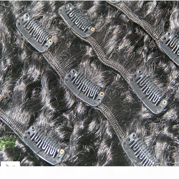 

jet black color clip in human hair extensions kinky curly human hair extensions 100% human hair extensions