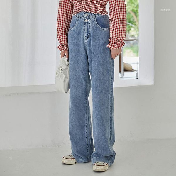 

spring and autumn 2020 thin jeans women's loose straight tube high waist, slim and tall, broad legs soft thin1, Blue