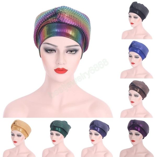 Moda etnica Glitter Panno Bandana Cappelli Africa Copricapo da donna Turban Cap Copricapo da festa Nigeria Matrimonio femminile Gele Bonnet