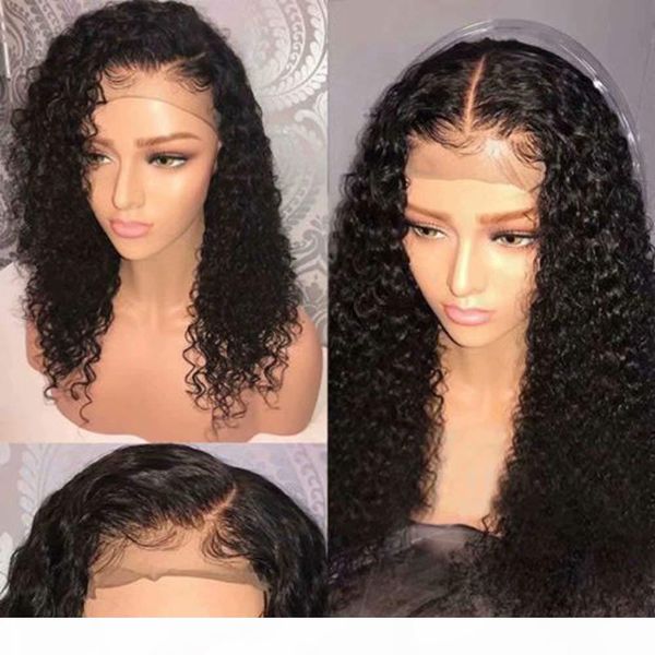 

lace front wig glueless 100% real human hair wig deep wave curly wig 13x4 lace front bleached knots soft lace 130% density hair, Black;brown