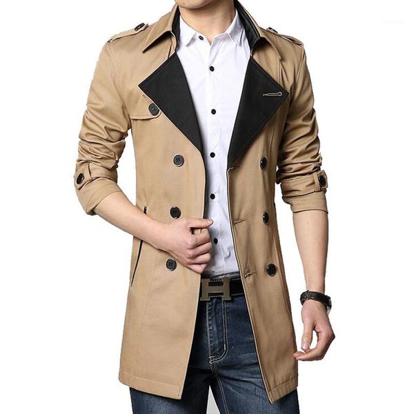 

new style spring autumn men's clothing men trench coat long 4 clolor trench coat men slim fit male overcoat plus sizem-6xl1, Tan;black