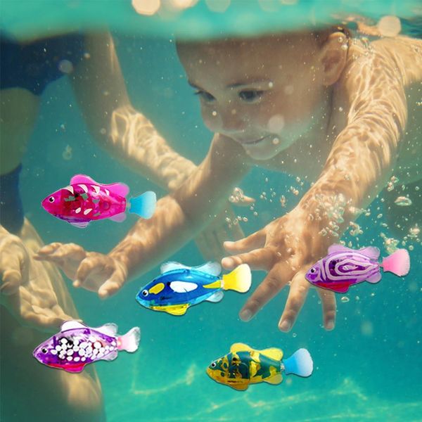 

4 sets electric fish baby bath toy matic induction robot fish flash transparent fish swimming magic bath doll jllaoy