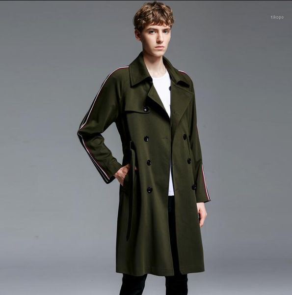 

new designer mens trench coats man long coat men clothes slim fit overcoat long sleeve loose spring autumn fashion army green1, Tan;black