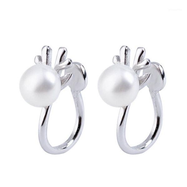 

cute antler shaped ear clip hypoallergenic ear piercing creative jewelry birthday gift for women1, Golden;silver