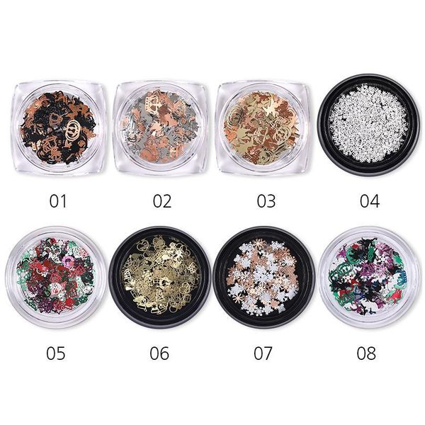 

1 box 3d nail sequines holloween christmas pumpkin face snowflake metallic nail art sequins diy nail art de jllpek, Silver;gold