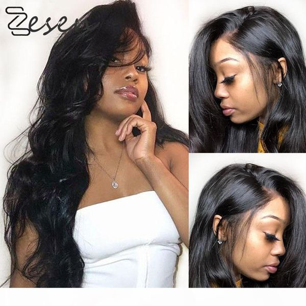 

zesen high temperature fiber 13*4 long body wave hair wigs synthetic lace front wig natural color for women mediumpart ship, Black