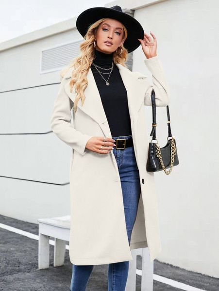 

lapel neck single breasted overcoat x5h8#, Black