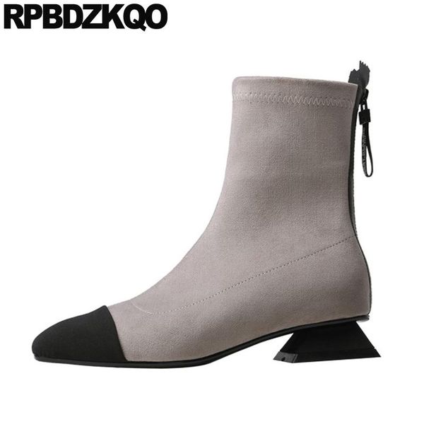 

suede boots ankle square toe designer shoes women luxury 2020 crossdresser brand chunky low heel grey big size plus 10 sheepskin, Black