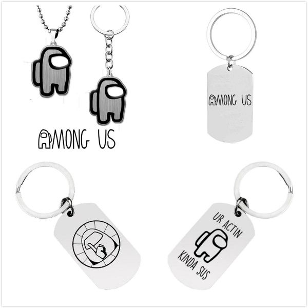 

game chase among us pendant necklace peripherals toys stainless steel keychain among us keychains car decoration accessories, Silver