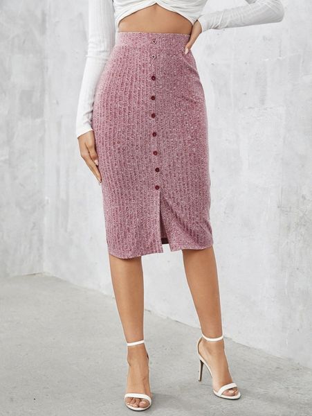 

high waist split hem skirt m2qf#, Black