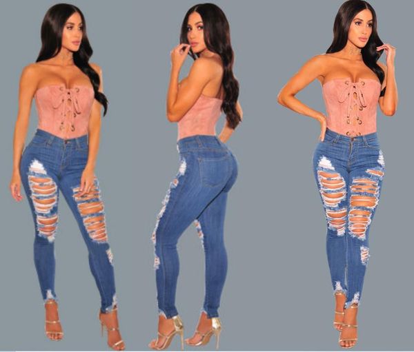 

2020 jeans high waist high waist jeans women hole feet pants female, Blue