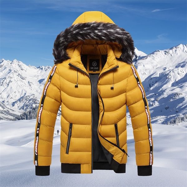 

new style men winter coat fur collar hooded male windbreaker thicken warm men outerwear brand casual winter jacket for men 201111, Black