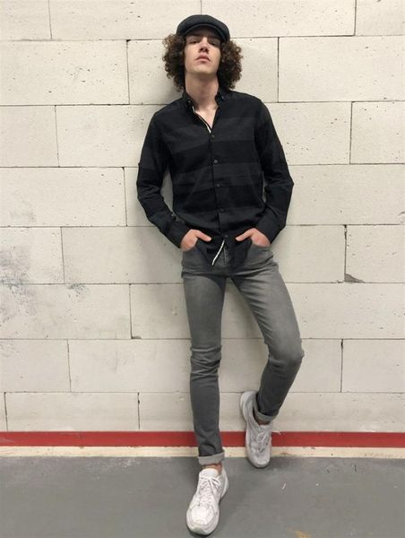 

long-sleeve male black stripe shirt, White;black