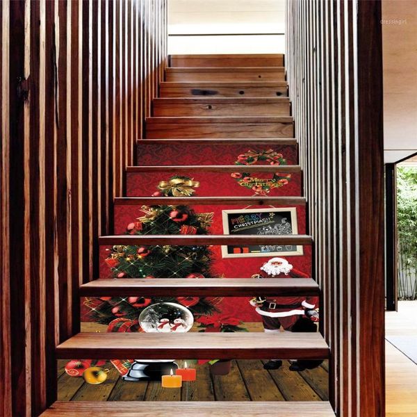 

kakuder wall stickers 6pcs creative christmas cartoon stair stickers festival waterproof home decors adesivo de parede drop ship1