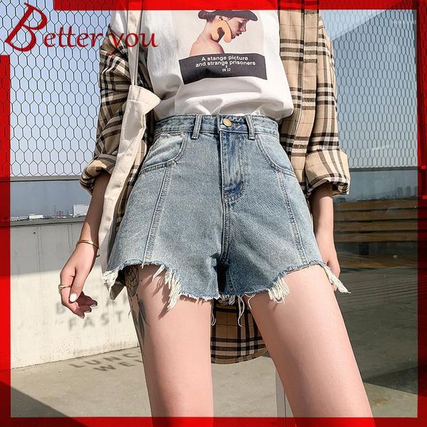 

la bar 2019 new mesh red shorts retro irregular jeans1, Blue