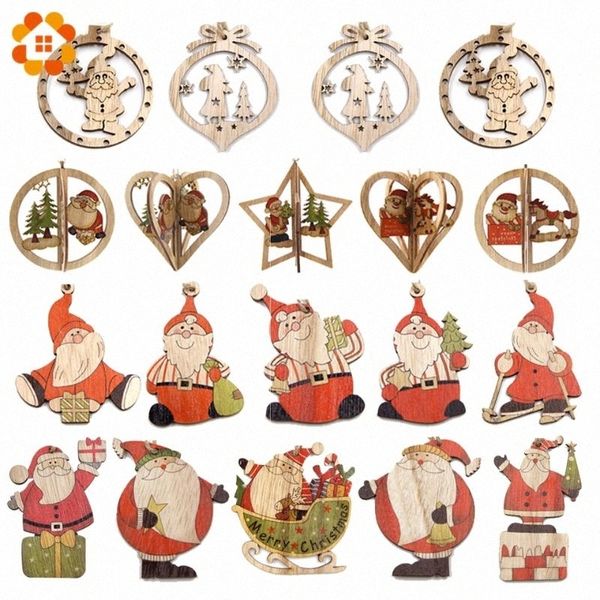 

3pcs printed styles claus santa multi wooden pendants wood craft hanging ornaments christmas gifts kids toys 2lkk#