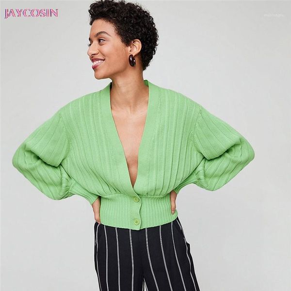 

jaycosin 2020 sweater autumn new single-breasted lantern sleeve cardigan casual sweater pelaje femenino manteau femelle #12141, White