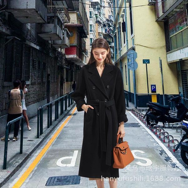 

cashmere overcoat fashion over the knee woolen overcoat women's popular double faced in europe and america1, Black