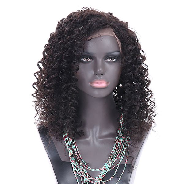 

lace front human remy hair wigs for black women natural hairline glueless deep curly wig, Black;brown