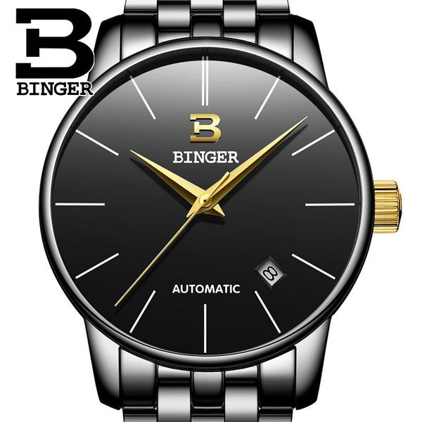 

wristwatches switzerland binger automatic mechanical men watch sapphire watches male relogio waterproof men's, Slivery;brown
