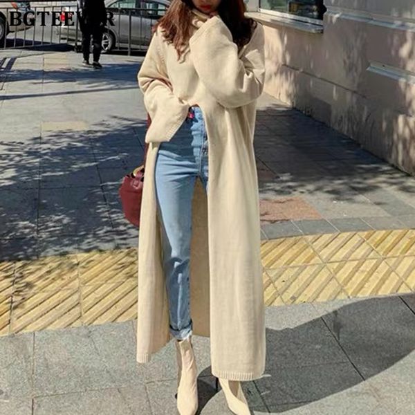 

bgteever fashion turtleneck split long women sweater autumn winter knitting elegant loose female knitted pullovers y200910, White;black