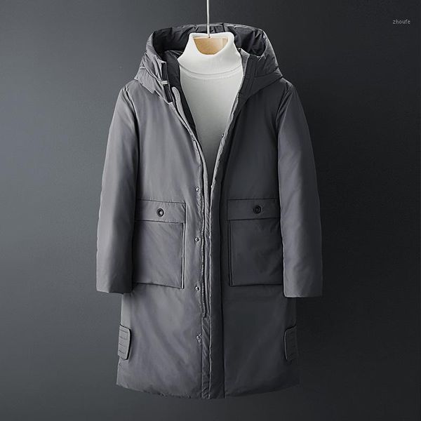 

men russia winter windproof zipper thick warm cold hooded white duck down jacket black grey long section down parka outwear coat1