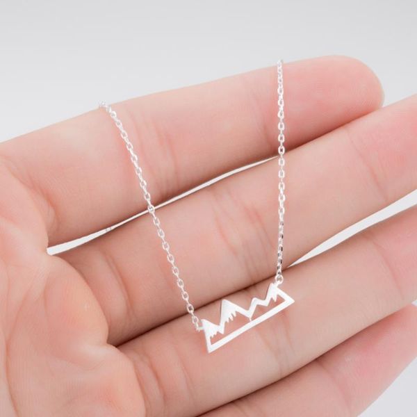 

pendant necklaces yiustar fashion origami mountain necklace for women gilrs chain snowy mountains chokers wholesale collier gift, Silver
