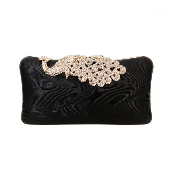 

girls pu leather evening bag women banquet dress clutch diamond-set ladies handbag peacock small square messenger bag for party1