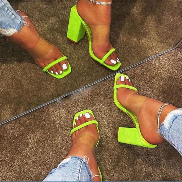 

women sandals transparent sandals ladies high heel slippers candy color open toes thick heel fashion female slides summer shoes #bn8x, Black