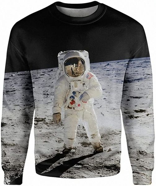 

3d astronaut full print hoodie spacesuit sweatshirt casual streetwear n32y#, Black