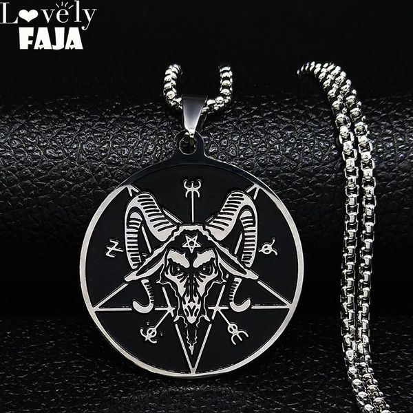 

pendant necklaces 2021 fashion sheep head satan stainless steel men black enamel necklace chain jewelry gift bisuteria n3226s03, Silver