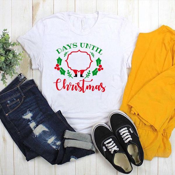 

women lady t shirt days till christmas printed tshirt ladies short sleeve tee shirt women female clothes graphic t shirt, White