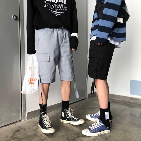 

tooling shorts men's solid casual korean fashion brand trend capris summer pants, White;black