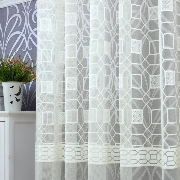 

tiyana coffee color sheer curtains for living room decoration geometric embroidered tulle fabric modern window curtain m077#4