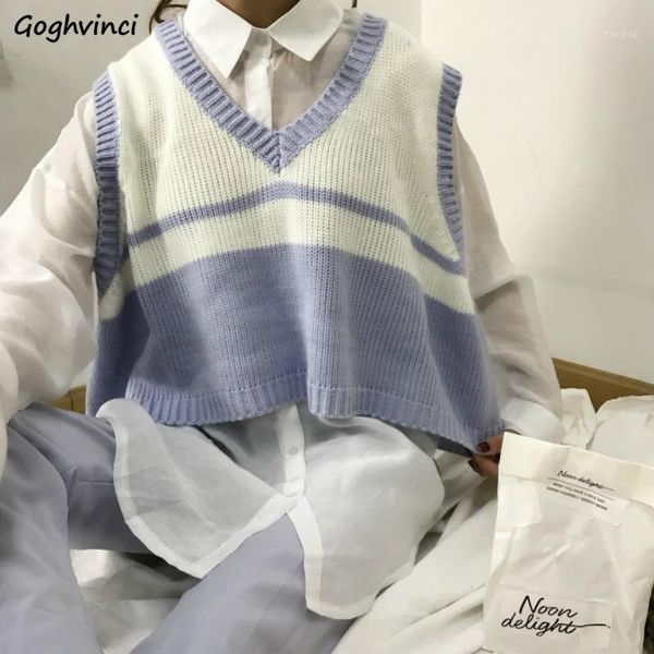 

sweater vest women striped loose preppy sleeveless sweaters students korean style autumn winter outwear chic retro knitted new1, Black;white
