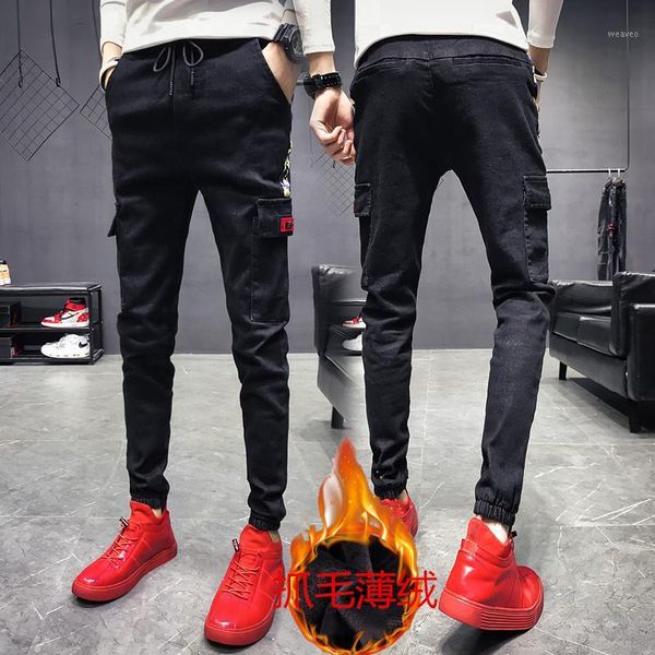 

fleece thin velvet winter 2018 men slim jeans camouflage men clothes 2018 black jeans skinny ripped for1, Blue