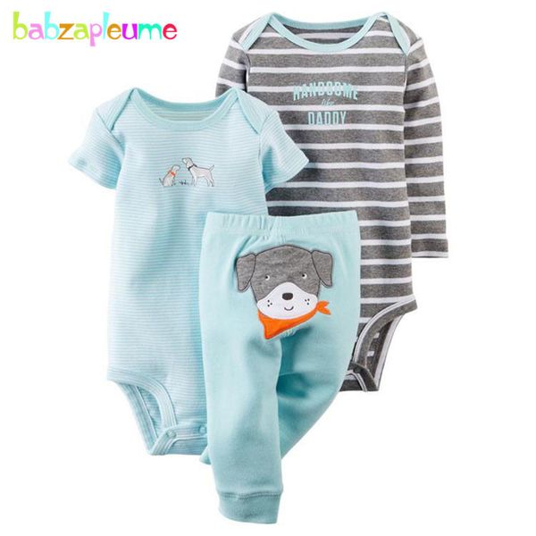 

3piece/spring summer newborn clothes cute cotton long sleeve girls boys bodysuits+pants+jumpsuit twin baby clothing set bc1771-1 t200706, White